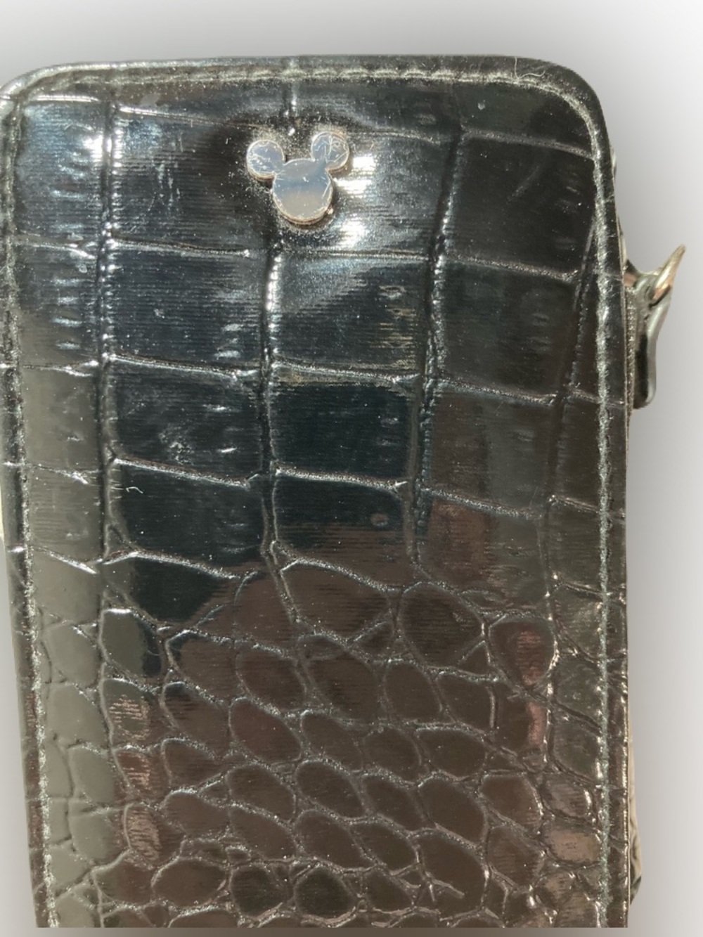Disney Parks Authentic Mickey Mouse Black Croc-Embossed Phone Case Wristlet EUC - Picture 5 of 11